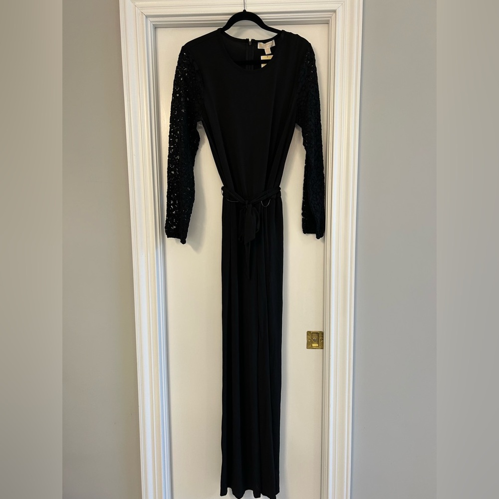 Michael Kors Black Long Sleeve Jumpsuit with Lace Sleeves